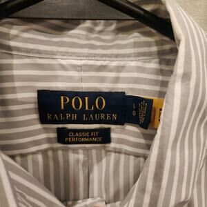 Polo‎ Ralph Lauren Gray Stripe Button Up Dress Shirt. Large. RN#41381 MSRP $125